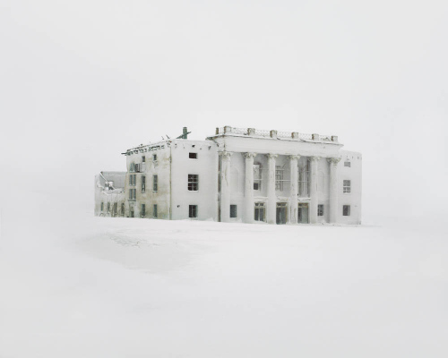 Former mining town which has been closed and made a bombing trial field. The building on the photo shows the cultural center, one of the objects for bombing.Russia, Republic of Komi, 2014