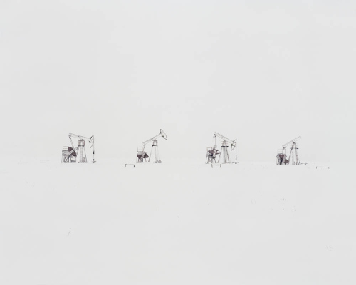 Pumpjacks on a spent oil field. Russia, Republic of Bashkortostan, 2014